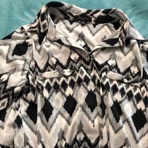 Black and white button down formal blouse